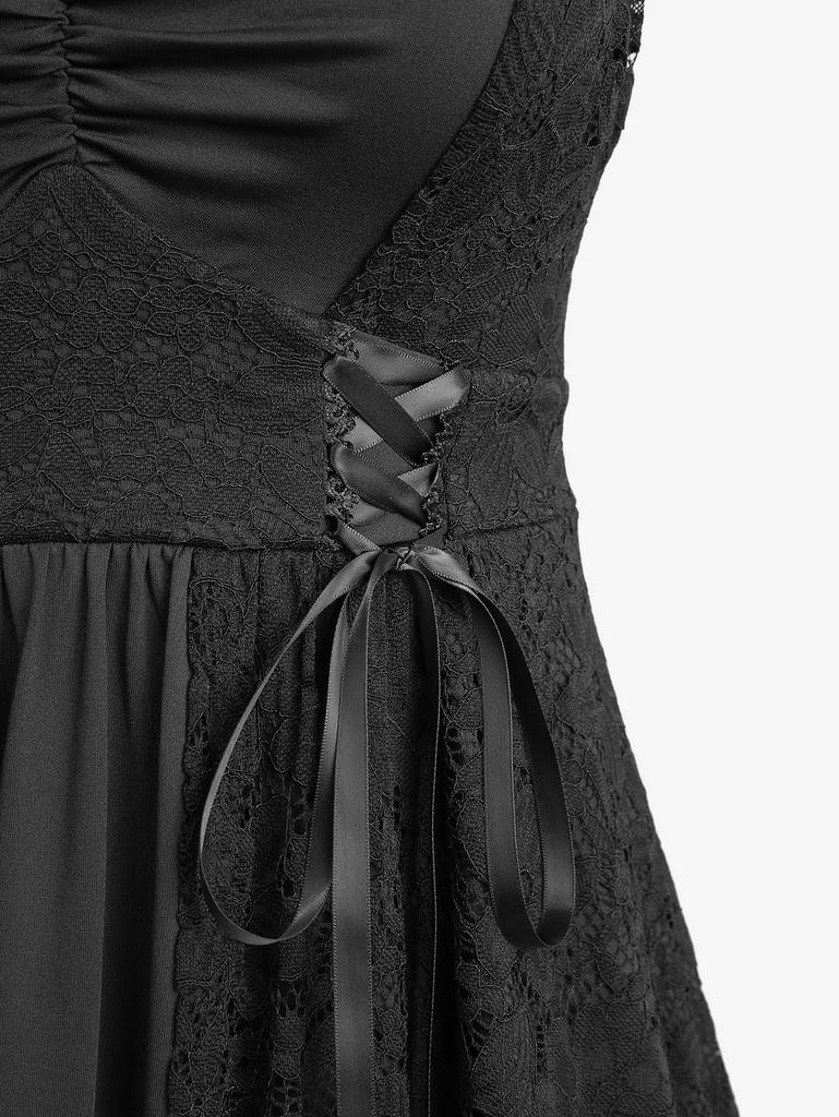 Rosegal Plus Size Цветочные кружевные вставки на шнуровке со сборками Многослойное асимметричное платье-платок
