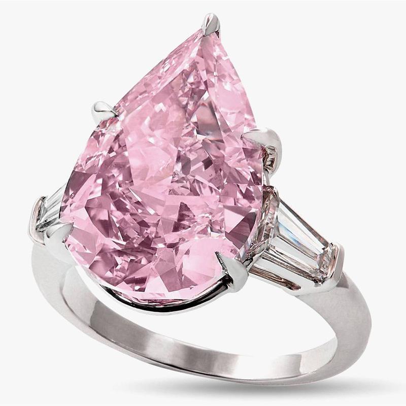 Pink Zircon Teardrop Engagement Ring - European & American Style, Synthetic Crystal, Pear-Shaped Design (r5234)