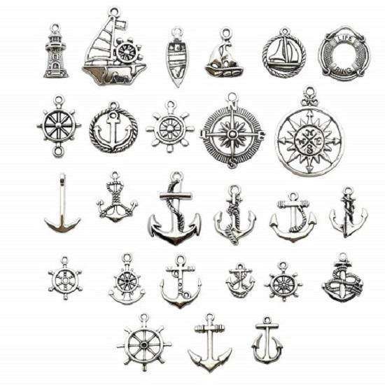 50 Pcs Craft Supplies Nautical Ship Wheel Anchor Lig Charms Pendants for Crafting, Jewelry Findings Making Accessory For fIY Necklace Bracelet