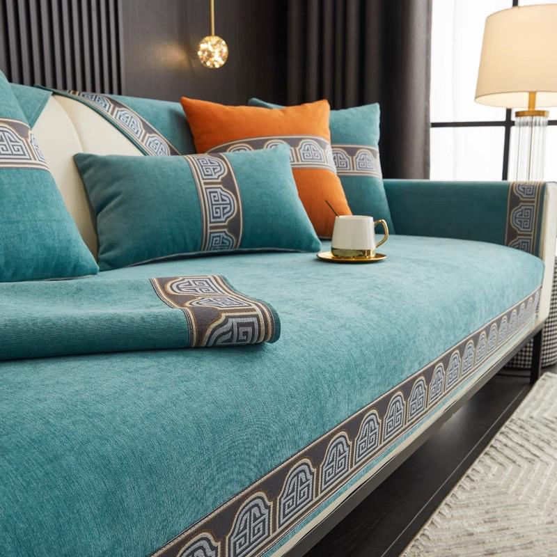 Ретро Кофейная Подушка для Дивана Новый Китайский Стиль Четыре Сезона Универсальная Накладка на Диван Шенилловое Полотенце для Спинки Дивана Чехол для Дивана Домашний Декор