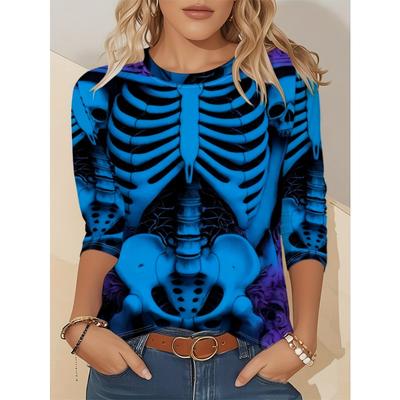 Взрывной дизайн, Повседневная мода, Универсальная одежда на каждый день, Полный скелет, Сезон осень/зима, Футболка с графическим принтом