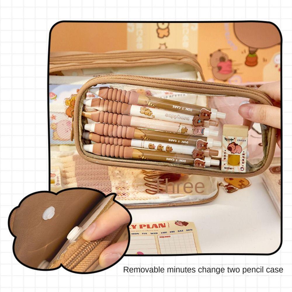 Detachable Pencil Case Capybara Stationery Storage Pouch Pen Bag for Office School Supplies