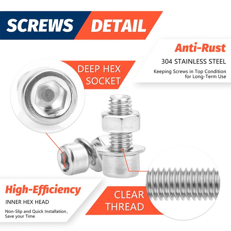 880 Metric Bolt Assortment M2 M3 M4 M5 Stainless Steel Screws Nuts and Washers 8mm-20mm Hex Socket Head Cap Machine Screw Silver