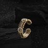 Elegant Korean Vintage Style Adjustable Open Copper Ring With Sparkling Zirconia Women For