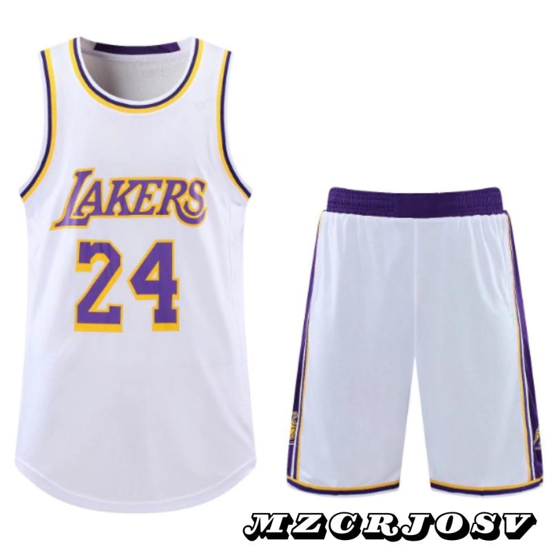 Lakers Kobe No.24 Kids Basketball Jersey, Breathable Quick-Dry Sports Set, White