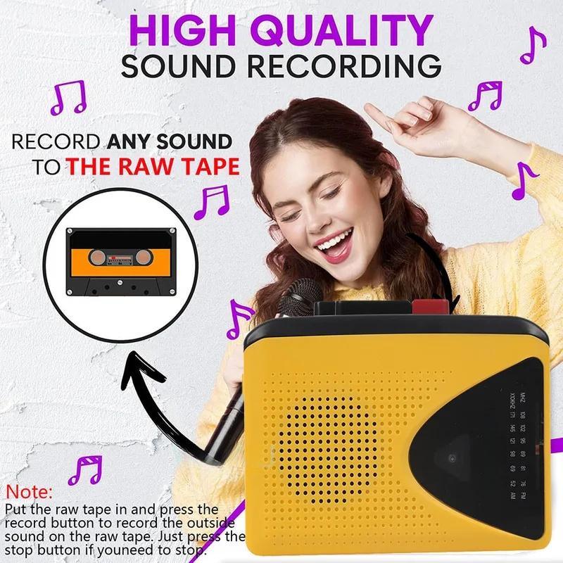 Портативный кассетный плеер - Запись на кассету, AM/FM радио, Стерео, с микрофоном, динамиком и разъемом 3,5 мм