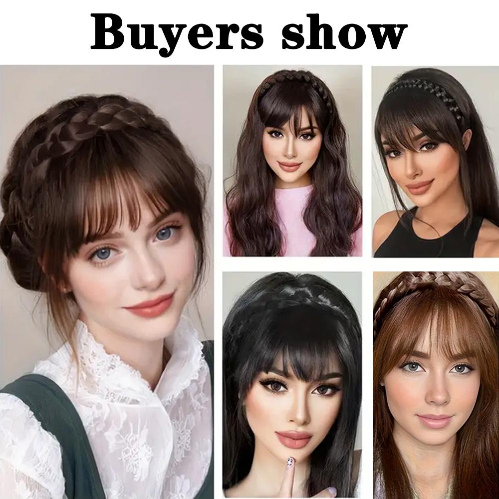 LISI HAIR 1pc Elegant Women's Clip-In Synthetic Bangs With Braid Design Fiber Hair For Women Accessories