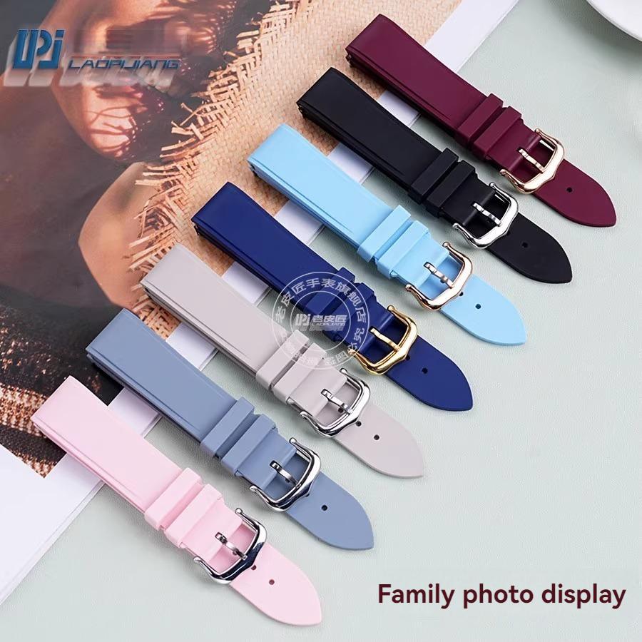 Для Cartier Santos Dumont Женский WSSA0032 Фторокаучуковый ремешок Пряжка-штифтик Маленький и Средний размер Каучуковый ремешок для часов из FKM 15 мм 17,5 мм