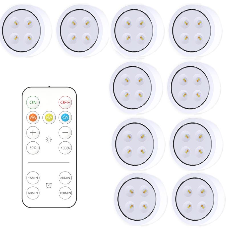 Smart Wireless Remote Control Dimmable Night Light Decorative Kitchen Closet Staircase Lighting 3 Colors 8 LED Puck Light