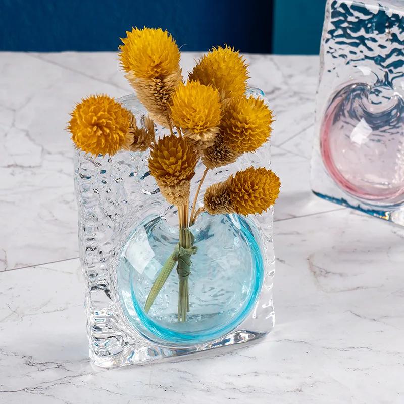 Прозрачная стеклянная ваза Прозрачная квадратная цветочная композиция Аксессуары для цветочной вазы Цветочная ваза Аксессуары для украшения дома