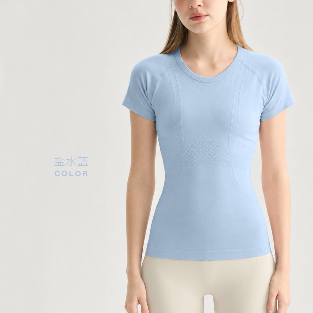 Sports short-sleeved women's slim and thin elastic seamless running training clothes Pilates fitness tops Yoga clothes T-shirt