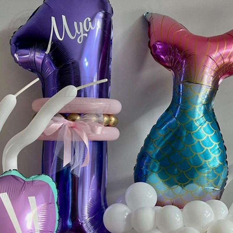 65PCS Underwater World Theme Mermaid Shell Purple Digital Aluminum Film Balloon Children's Birthday Baby Shower Decoration Ballo