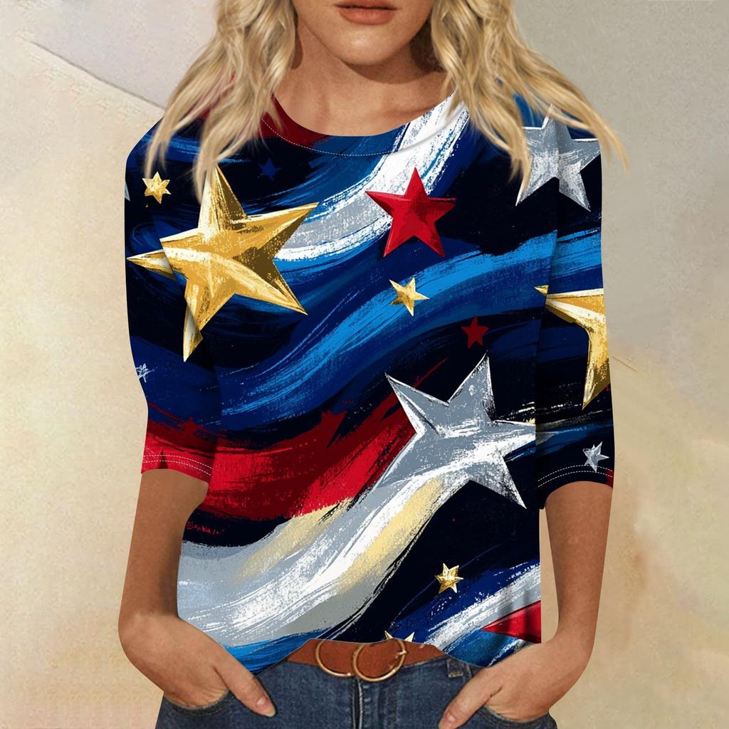 Женская футболка Повседневная футболка с принтом «День независимости», джемпер с круглым вырезом