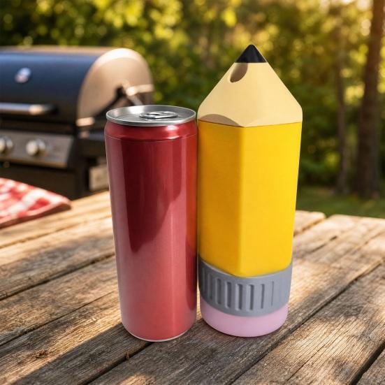 Novelty Pencil Can Holder, Insulated Sleeve for 12oz Beverage, Funny Drink Cooler for BBQ Party, Gift for Teacher Men