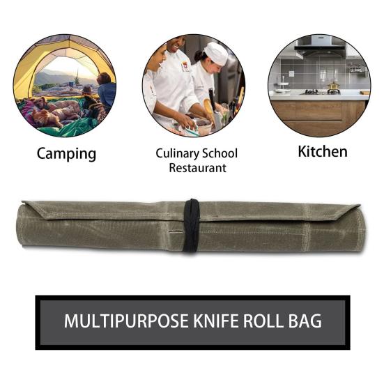 Knife Roll Bag with 7 Slots Large Capacity Easy Carrying Wear Resistant Waterproof Portable Cooking Knife Organizer Storage Pouch