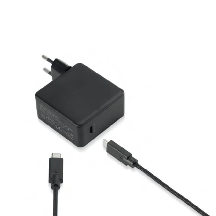 Комплект зарядное устройство USB-C + кабель USB-C/USB-C 2 м - Зарядное устройство 1 порт USB-C 100 Вт - PD 3.0/QC3.0 - черный - в пакете