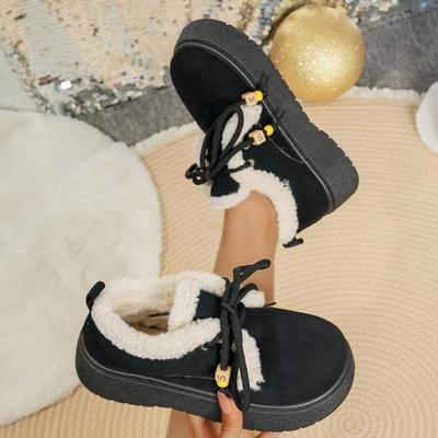 Модные зимние женские ботинки с круглым носком из замши, удобные, на толстой подошве, нескользящие, повседневные, модные новые ботинки на шнуровке, теплые и элегантные зимние ботинки