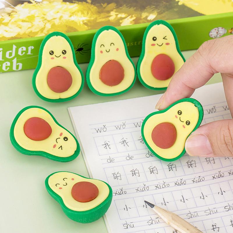 Office Supplies Cute Expression Avocado Shape Eraser Student Kawai Stationery End of Term Christmas June 1 Gifts Prizes Rewards