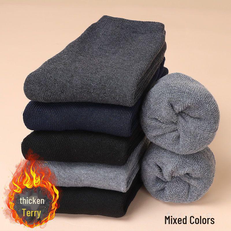 Men's Mid-Tube Velvet Thick Warm Socks (5-10 Pairs), Loose Totem Design for Autumn and Winter