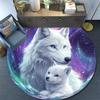 White Wolves Round Area Rug,Carpet Rug for Living Room Bedroom Sofa Playroom Decor,Non-slip Floor Mat