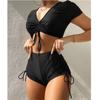 Women Striped Push Up High Cut Hight Waist Bikini Set Two Piece Swimsuit