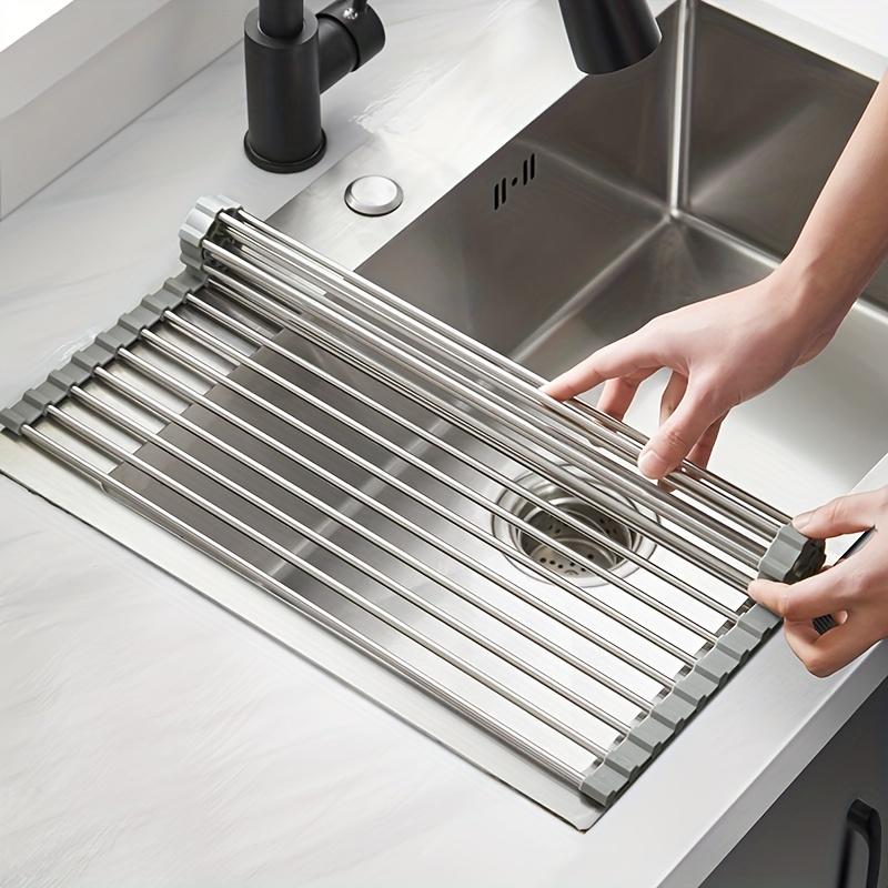 1pc Foldable Dish Drying Rack - Multi-Purpose Sink Drain Rack for Kitchen - Easy To Roll and Store - Kitchen Tools