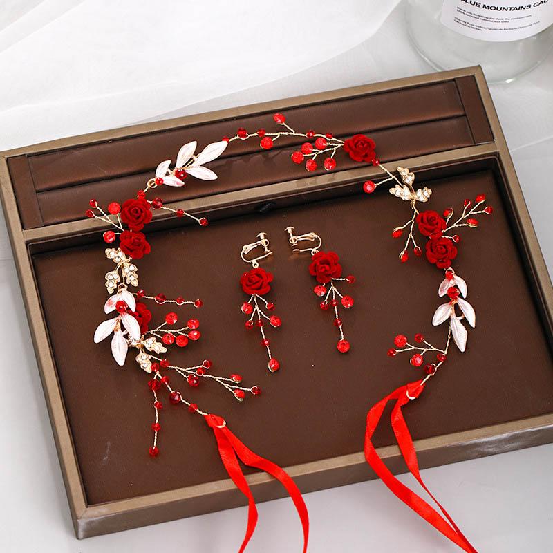 Bridal Wedding Headband Earrings Set Vintage Dress Headwear Bride Garland Head Hoop Headbands Jewelry Headdress Hair Accessories