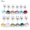 Alisouy 2PCS  Stainless Steel 4 Prong Double Zircon CZ Women Men Girl Ear Stud Cartilage Screw Earrings Piercing Jewelry