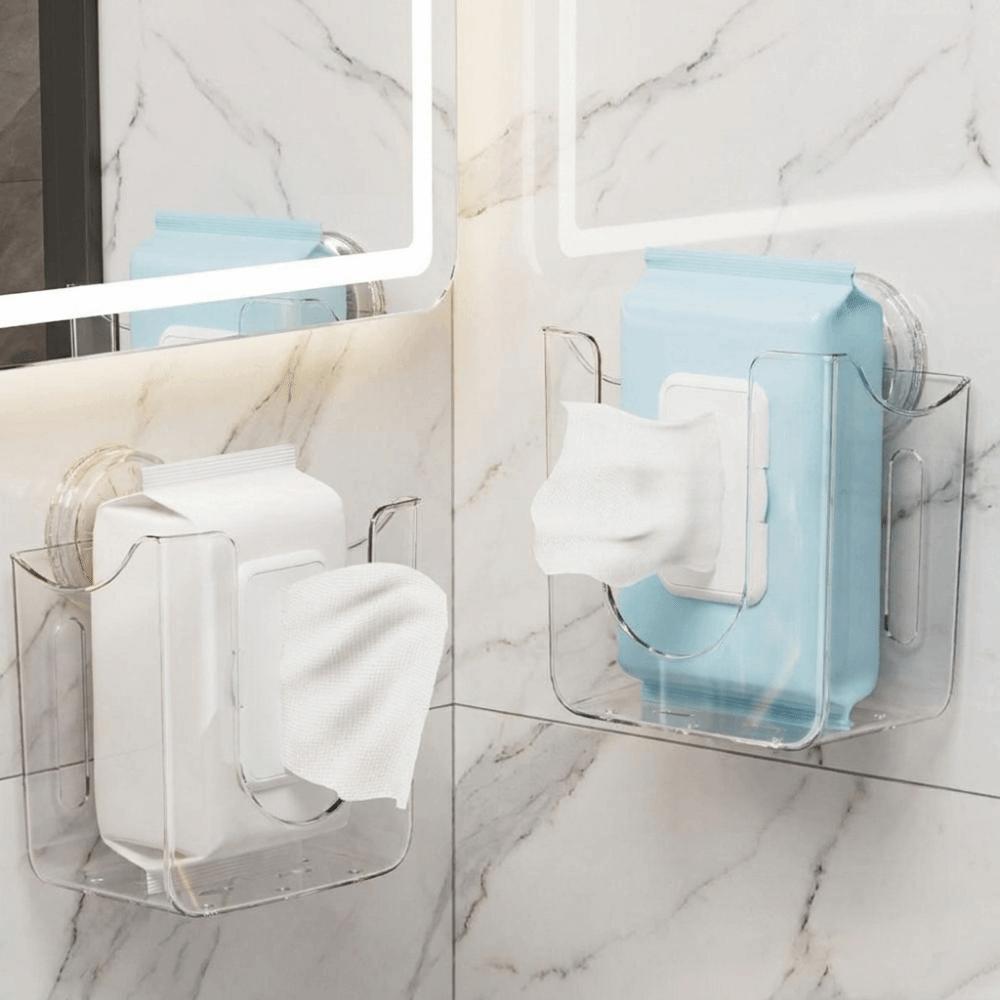 Punch-Free Suction Cup Tissue Box Transparent Face Towel Dispenser Wet Wipes Storage Box Kitchen