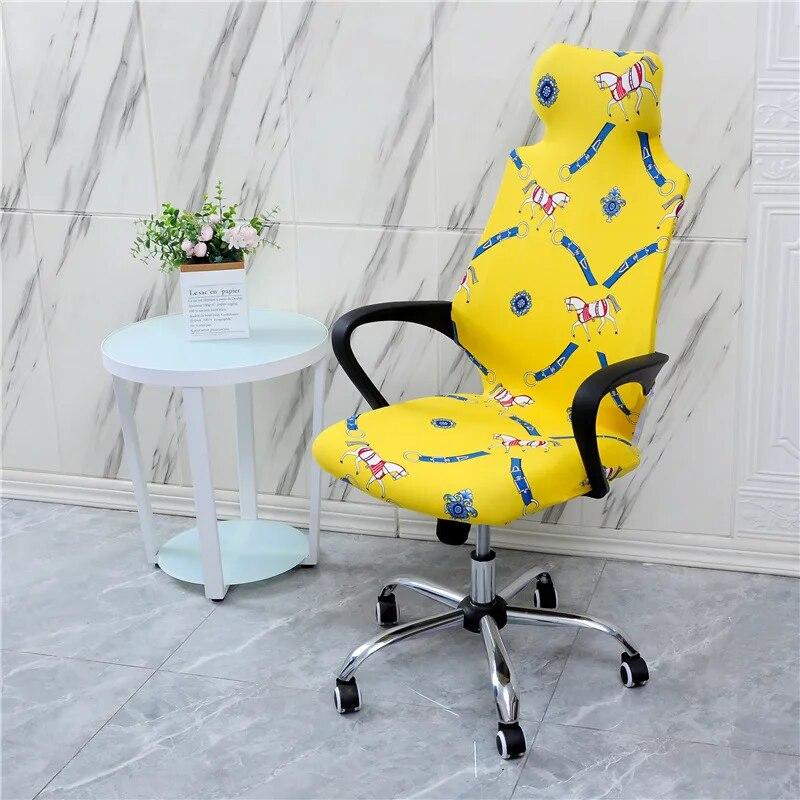 Stretch Game Chair Cover with Headrest for Office Internet Cafe Computer Armrest Gaming Chair Covers Printed Fabric Seat Case