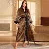 Sexy Imitation Silk Large Size Long Sleeve Robe Simple Loose Cardigan Lace-up Bathrobe Home Wear Pajamas