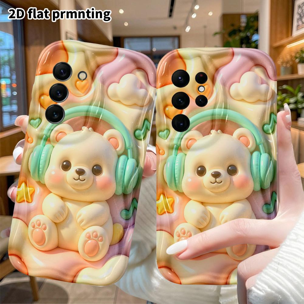 Phone Case: 2D flat, suitable for Samsung Galaxy A34 A35 M05 M06 S20 S22 S21 FE Plus 5G protective cases, comes with a little white bear wearing headp