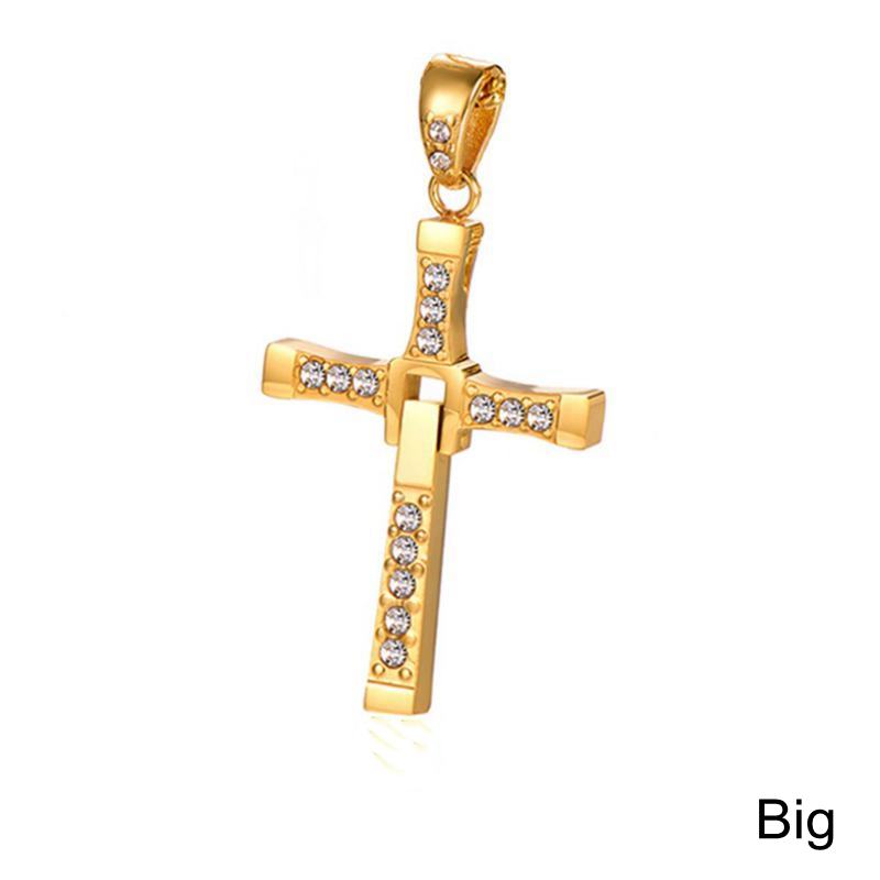 Fast and Furious Cross Necklace Dominic Toretto Cross Rhinestone Pendant Necklace Stainless Steel Necklace for Men Women