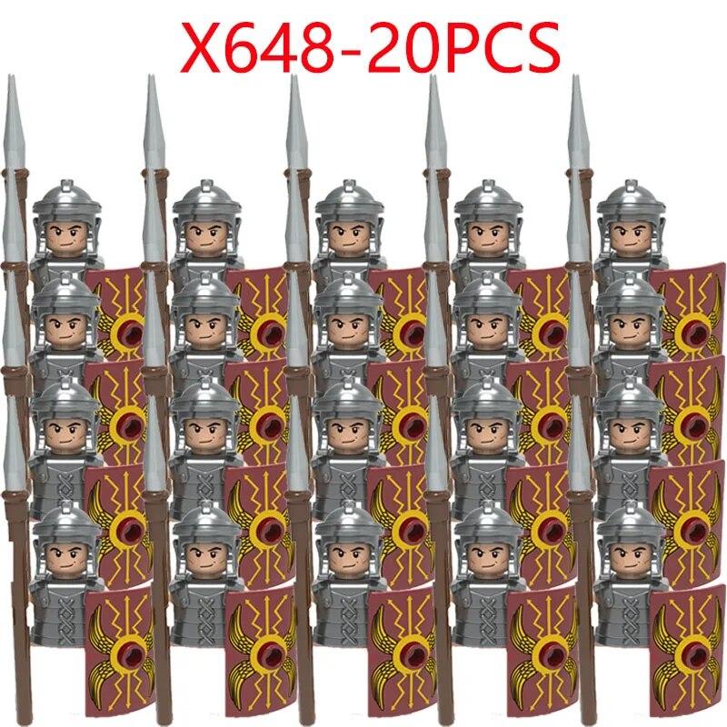 Military Building Blocks Medieval Times Roman Solider Figures Toys Adults Kids Gifts Weapons Sword Shield Helmet Cloak Halberd