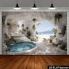 2D flat white cave-themed seascape backdrop  suitable for living rooms bedrooms  live streaming studios  and guesthouse