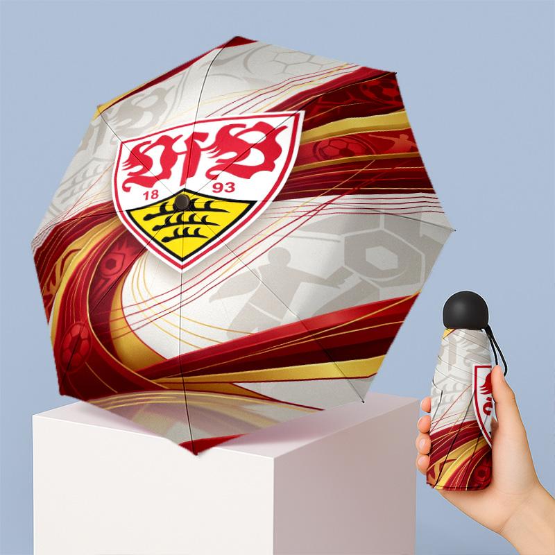 VfB Stuttgart Football Pattern Printed Mini 5 Folds 8 Ribs Compact Umbrella Windproof Waterproof Lightweight Portable Folding