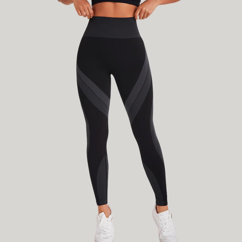 Seamless High-Waist Colorblock Yoga Pants: Women's Breathable, Butt-Lifting, Black Striped Sportswear