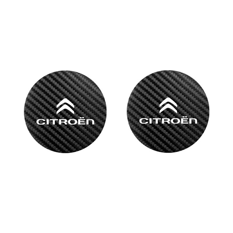 AGN4 2Pcs Car Emblem Cup Trough Mat Carbon Fiber Leather Cup Pad For Citroen C3 C5 AIRCROSS C5X C4 Cactus PICASSO e-C3 C1 C-Crosser