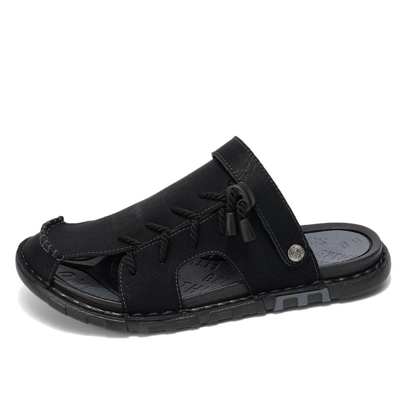 Модные летние мужские повседневные кожаные шлепанцы-вьетнамки в стиле ретро, мюли, полусабо, модные повседневные пляжные сандалии двойного назначения