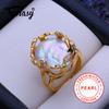 Big Baroque Natural Freshwater Pearl Rings For Women Fashion Female Cubic Zirconia Big Pearl Ring Gift