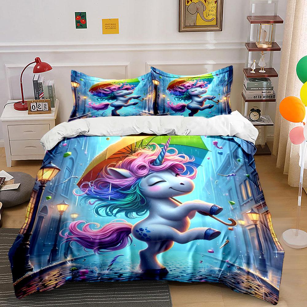 "Colorful Unicorn Bedding Set" Bedding Duvet Cover Set Duvet Cover Pillowcases (1 * Duvet Cover 2 * Pillowcases, without duvet insert)
