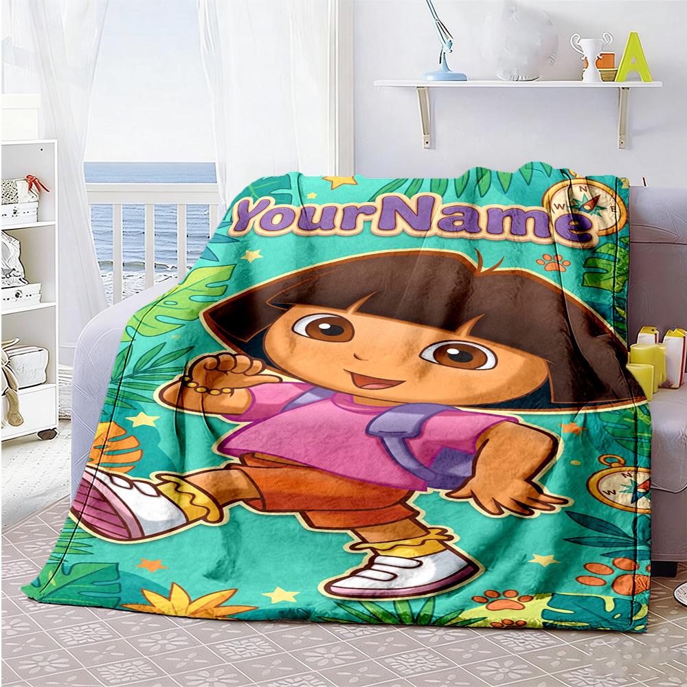 Dora Explorer Customize Text Blanket Throw Customizable Blanket Soft & Cozy Versatile for Bed Seaside Office Chair Nap Ideal for All Seasons