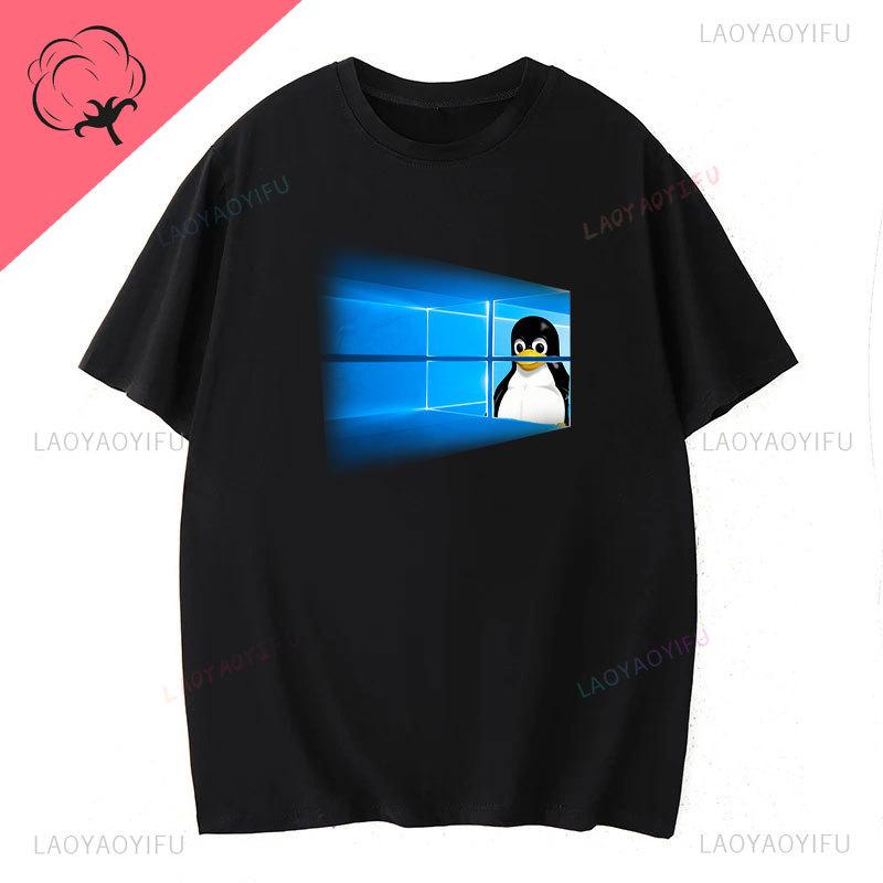 Премиальная хлопковая мужская футболка с пингвином Linux, одежда для отдыха, футболки в стиле харадзюку и манга, эстетичные футболки, винтажный юмор, уличная одежда