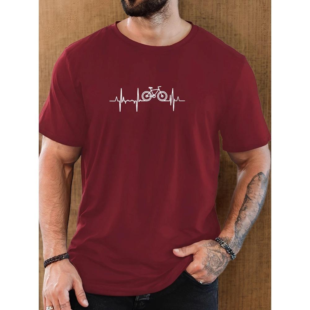 Мужская летняя футболка с коротким рукавом и круглым вырезом, с рисунком сердцебиения велосипеда