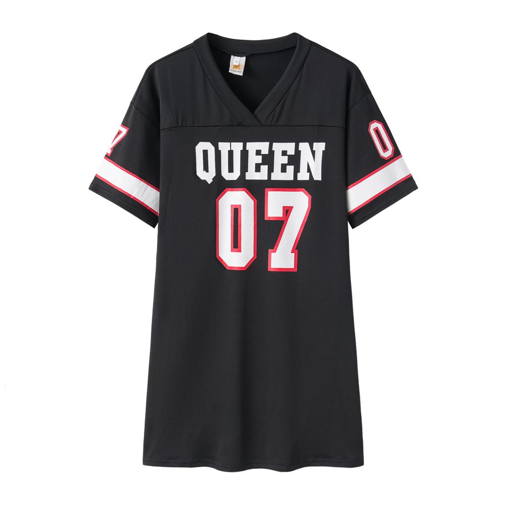 Spring Summer Women's Hip Hop 07 Letter Printed Short Sleeve Dresses