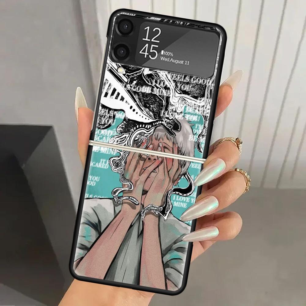 H-Hikaru Ga Shinda Natsu Жесткий ПК Чехол Для Телефона Для Samsung Galaxy Z Flip 7 6 5 4 3 Черный ZFlip7 ZFlip6 Flip5 Flip4 Flip3 5G Печать C