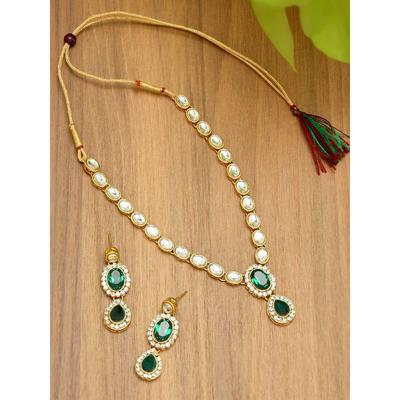 Ожерелье и серьги ZAVERI PEARLS Gold Tone Kundan & Green Stones из свадебной коллекции
