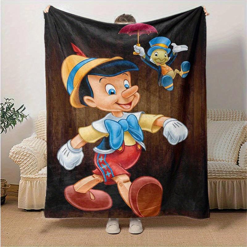 1pc, Disney's Pinocchio and Jiminy Cricket, Seasonal Decorative Blanket, Multi-Purpose Throw, Soft Flannel Throw Blanket, Living Room, Travel, Camping