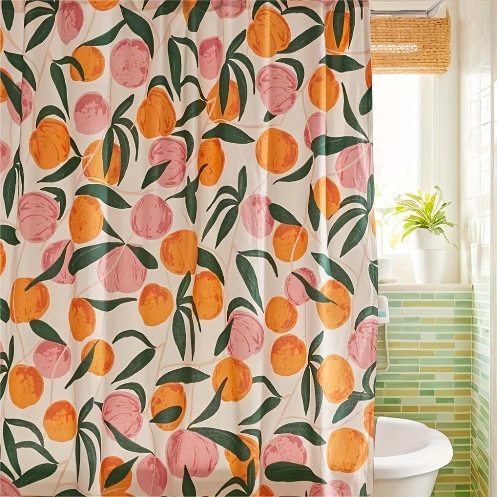 Mildew Proof Orange Peach Shower Curtain with Hook Bathroom Privacy Curtain Dormitory