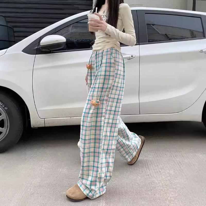 Dopamine Wears Doll Plaid Pants for Women's Summer New High-waisted Loose Straight Casual Yamamoto Wide-leg Pants